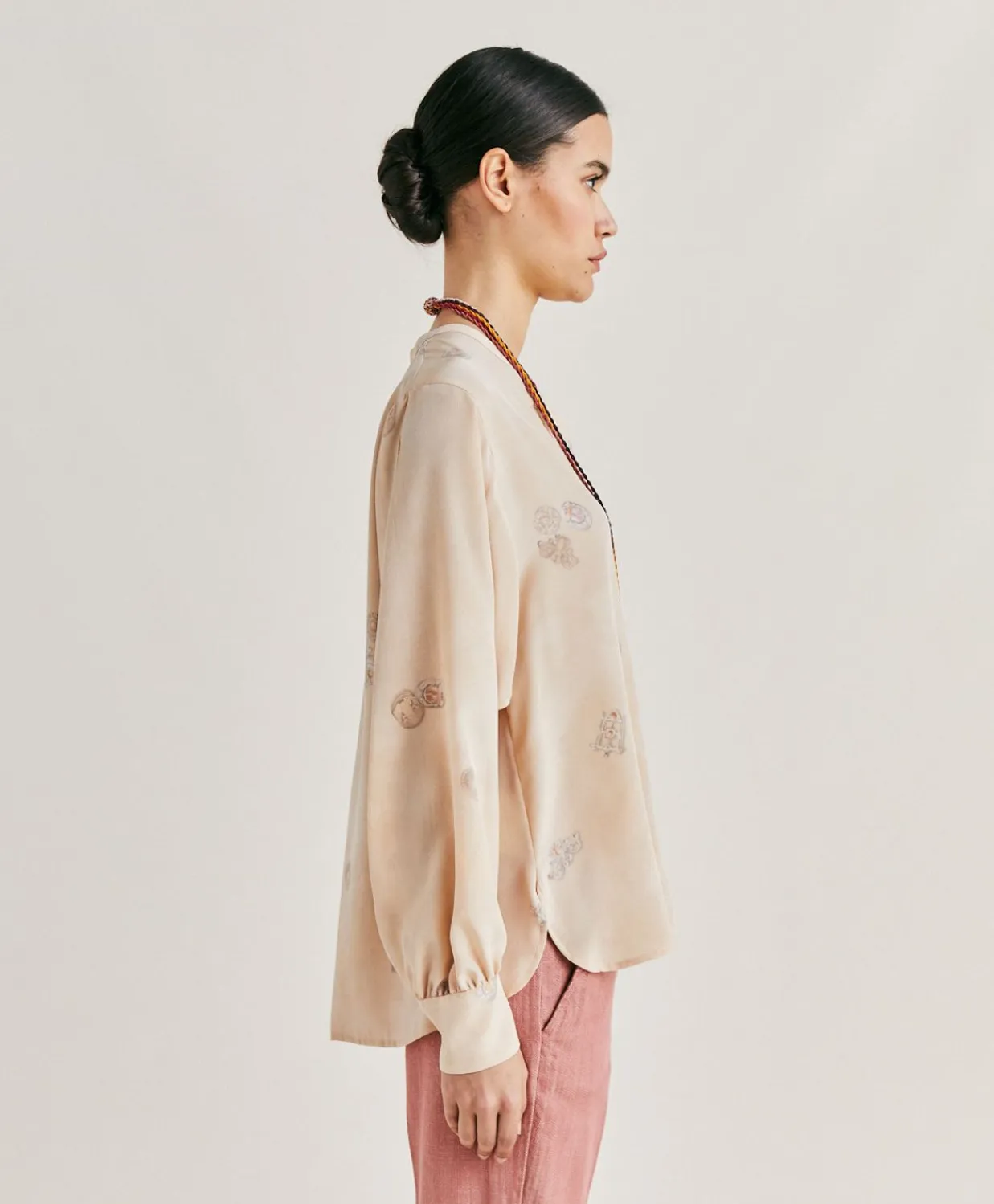 Donne Momonì Bluse E Camicie-Blusa Alisha In Crepe De Chine - Beige Multicolor