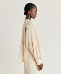 Donne Momonì Bluse E Camicie-Blusa Alisha In Crepe De Chine - Beige Multicolor