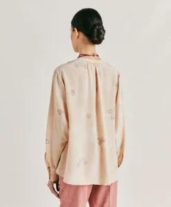 Donne Momonì Bluse E Camicie-Blusa Alisha In Crepe De Chine - Beige Multicolor
