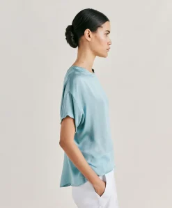 Donne Momonì Bluse E Camicie-Blusa Alonso In Seta Unita - Ceruleo