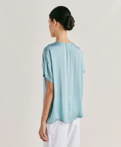 Donne Momonì Bluse E Camicie-Blusa Alonso In Seta Unita - Ceruleo