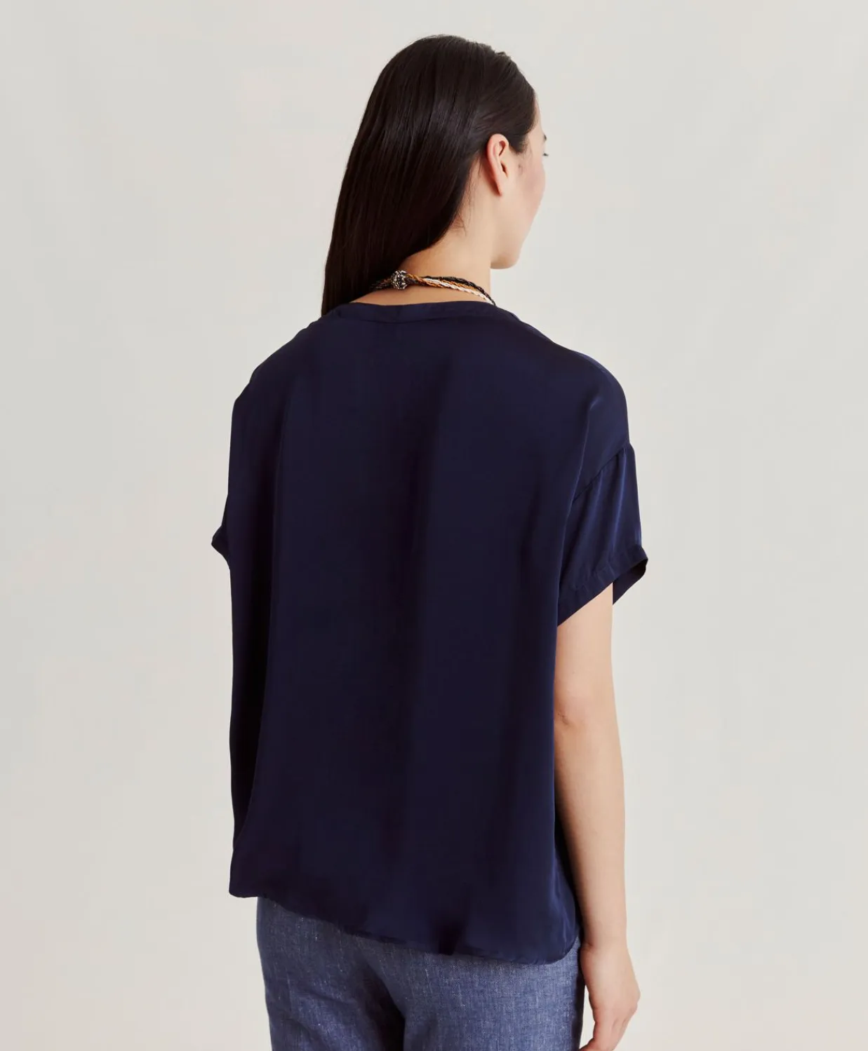 Donne Momonì Bluse E Camicie-Blusa Alonso In Seta Unita - Blu Notte