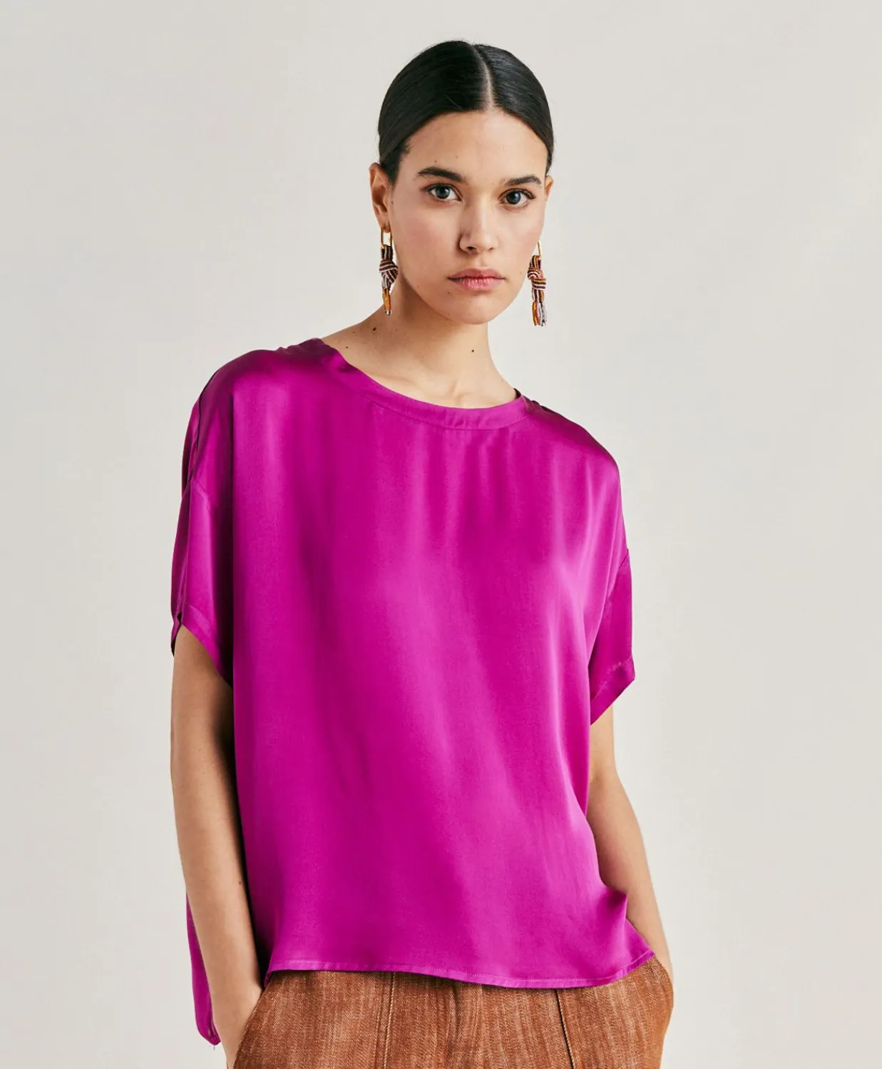 Donne Momonì Bluse E Camicie-Blusa Alonso In Seta Unita - Ciclamino