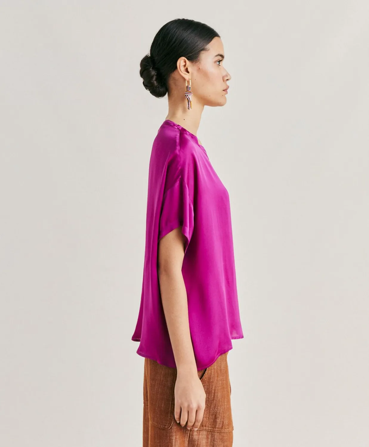 Donne Momonì Bluse E Camicie-Blusa Alonso In Seta Unita - Ciclamino