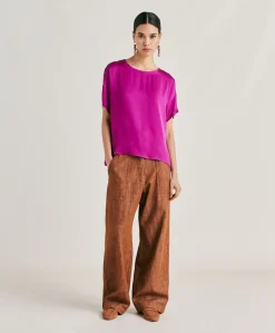 Donne Momonì Bluse E Camicie-Blusa Alonso In Seta Unita - Ciclamino