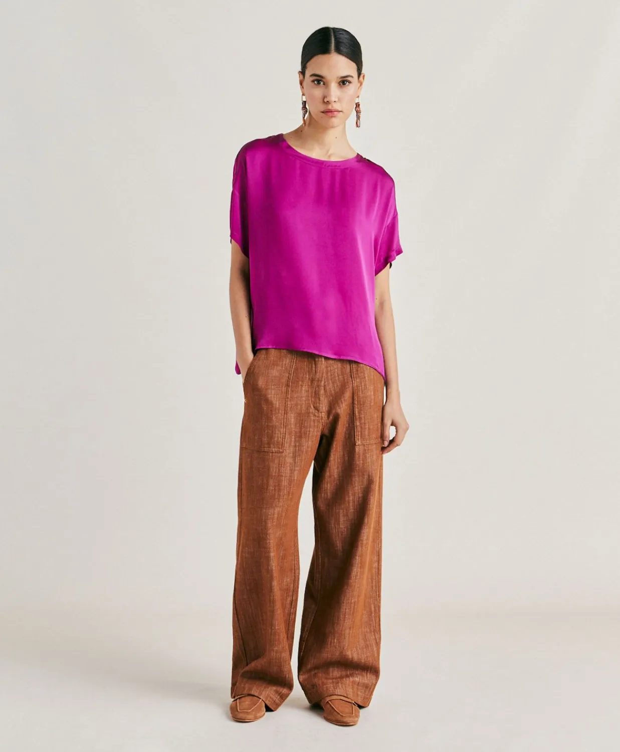 Donne Momonì Bluse E Camicie-Blusa Alonso In Seta Unita - Ciclamino