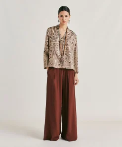 Donne Momonì Bluse E Camicie-Blusa Ambroise In Twill Di Seta - Beige/ Tabacco