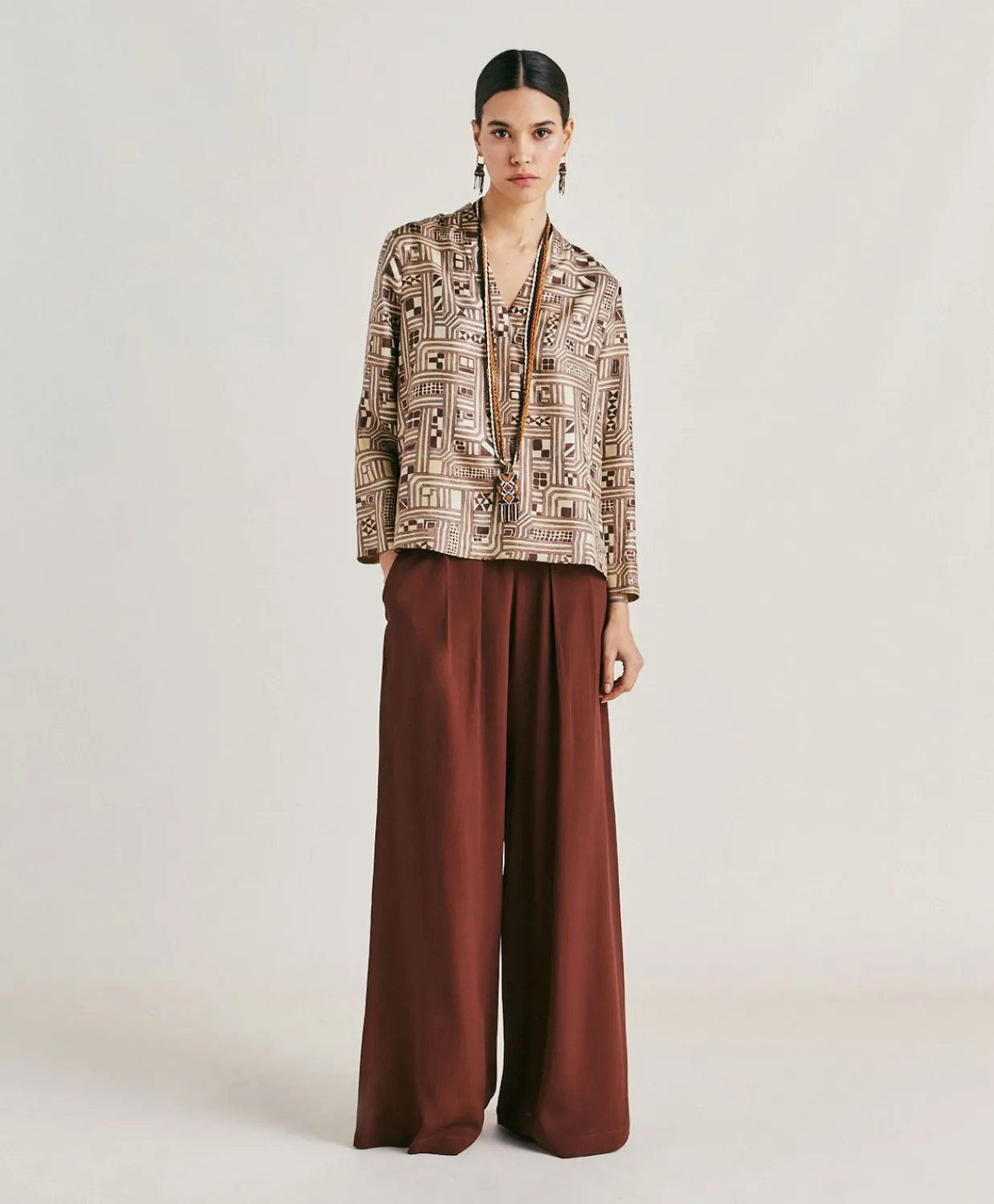 Donne Momonì Bluse E Camicie-Blusa Ambroise In Twill Di Seta - Beige/ Tabacco