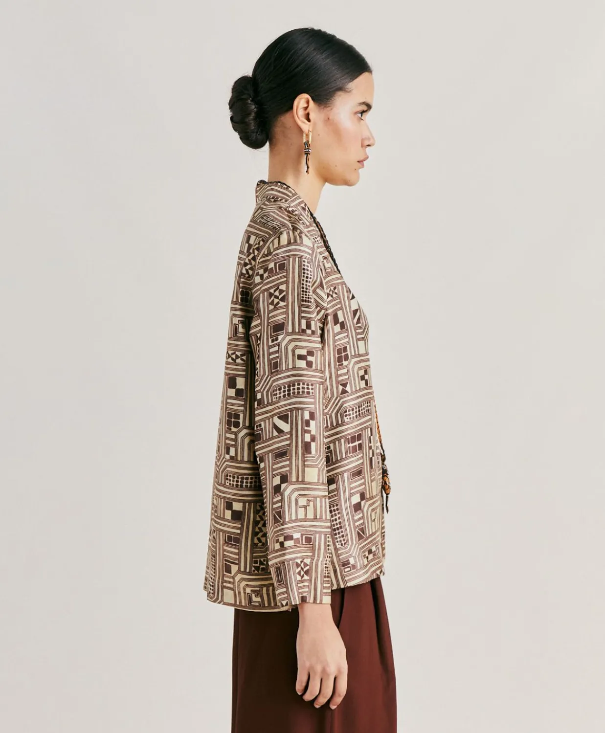Donne Momonì Bluse E Camicie-Blusa Ambroise In Twill Di Seta - Beige/ Tabacco