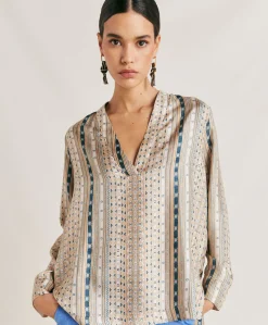Donne Momonì Bluse E Camicie-Blusa Ambroise In Twill Di Seta - Sabbia Multicolor
