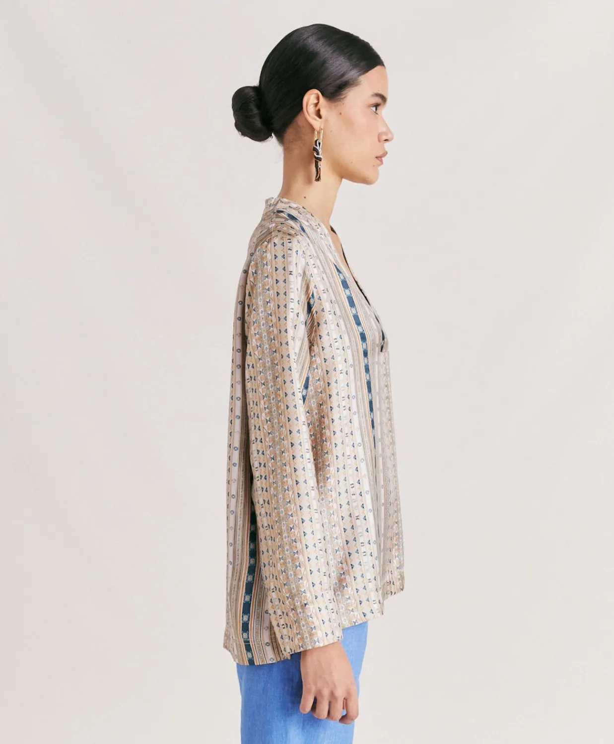 Donne Momonì Bluse E Camicie-Blusa Ambroise In Twill Di Seta - Sabbia Multicolor