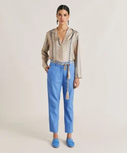 Donne Momonì Bluse E Camicie-Blusa Ambroise In Twill Di Seta - Sabbia Multicolor