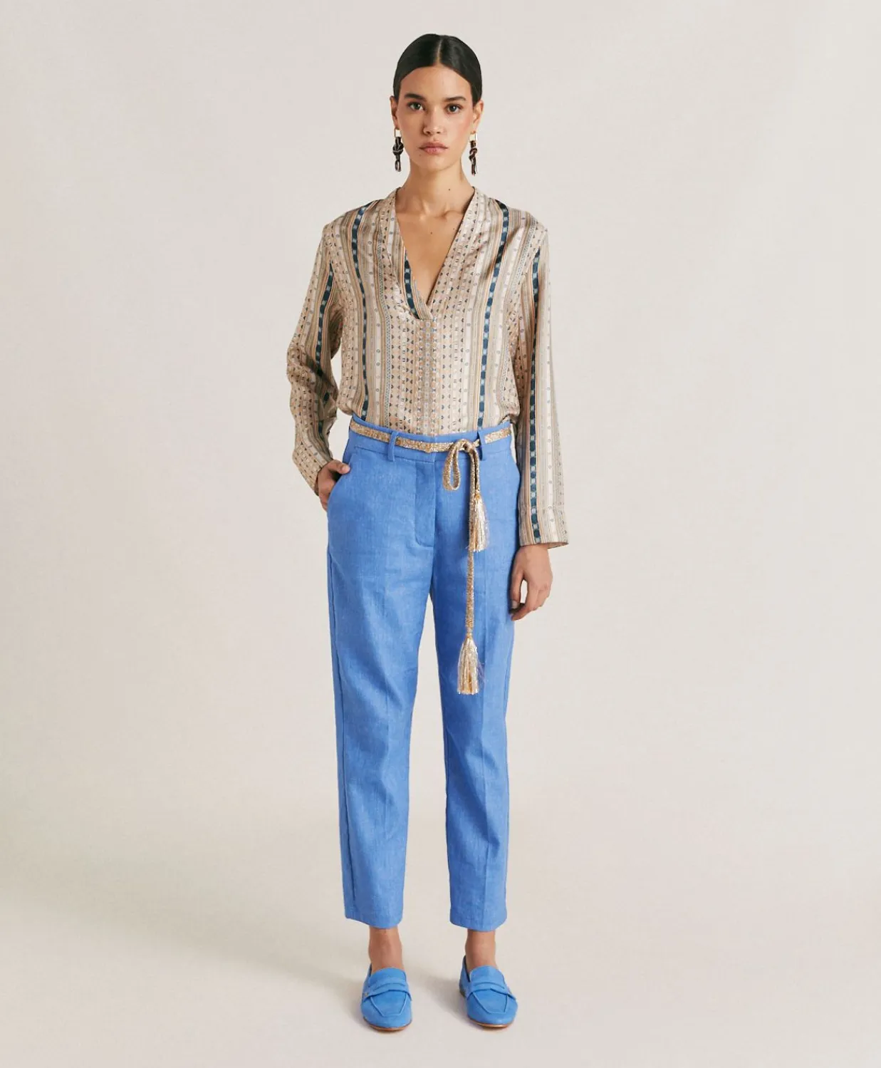Donne Momonì Bluse E Camicie-Blusa Ambroise In Twill Di Seta - Sabbia Multicolor