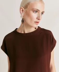 Donne Momonì Bluse E Camicie-Blusa Curacao In Acetato Seta - Cioccolato