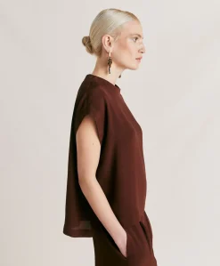 Donne Momonì Bluse E Camicie-Blusa Curacao In Acetato Seta - Cioccolato