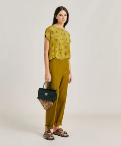 Donne Momonì Bluse E Camicie-Blusa Curacao In Crepe De Chine - Lime/Vino