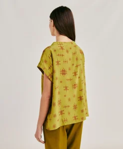Donne Momonì Bluse E Camicie-Blusa Curacao In Crepe De Chine - Lime/Vino