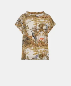 Donne Momonì Bluse E Camicie-Blusa Curacao In Crepe De Chine - Panna / Multicolor