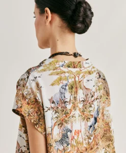 Donne Momonì Bluse E Camicie-Blusa Curacao In Crepe De Chine - Panna / Multicolor