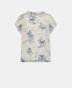 Donne Momonì Bluse E Camicie-Blusa Curacao In Crepe De Chine - Panna/Azzurro