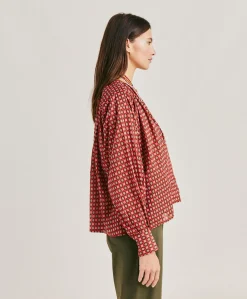 Donne Momonì Bluse E Camicie-Blusa Gipsofilia In Voile Di Cotone Stampato - Rosso