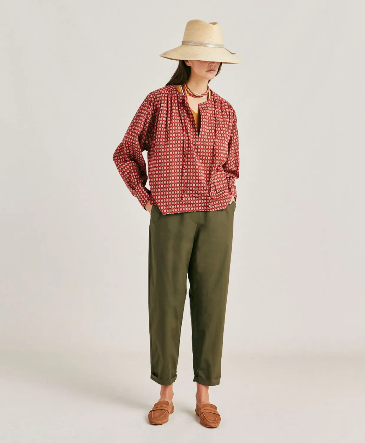 Donne Momonì Bluse E Camicie-Blusa Gipsofilia In Voile Di Cotone Stampato - Rosso