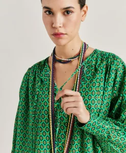 Donne Momonì Bluse E Camicie-Blusa Gipsofilia In Voile Di Cotone Stampato - Smeraldo