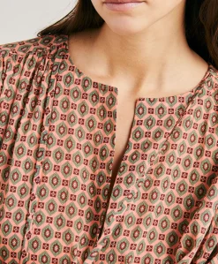 Donne Momonì Bluse E Camicie-Blusa Gipsofilia In Voile Di Cotone Stampato - Corallo