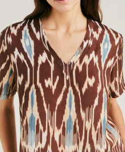 Donne Momonì Bluse E Camicie-Blusa Osmanto In Viscosa Lino Stampato - Cacao Multicolor