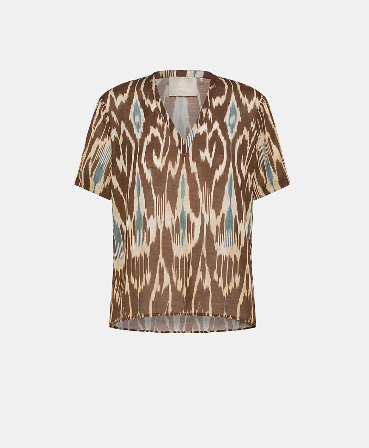 Donne Momonì Bluse E Camicie-Blusa Osmanto In Viscosa Lino Stampato - Cacao Multicolor