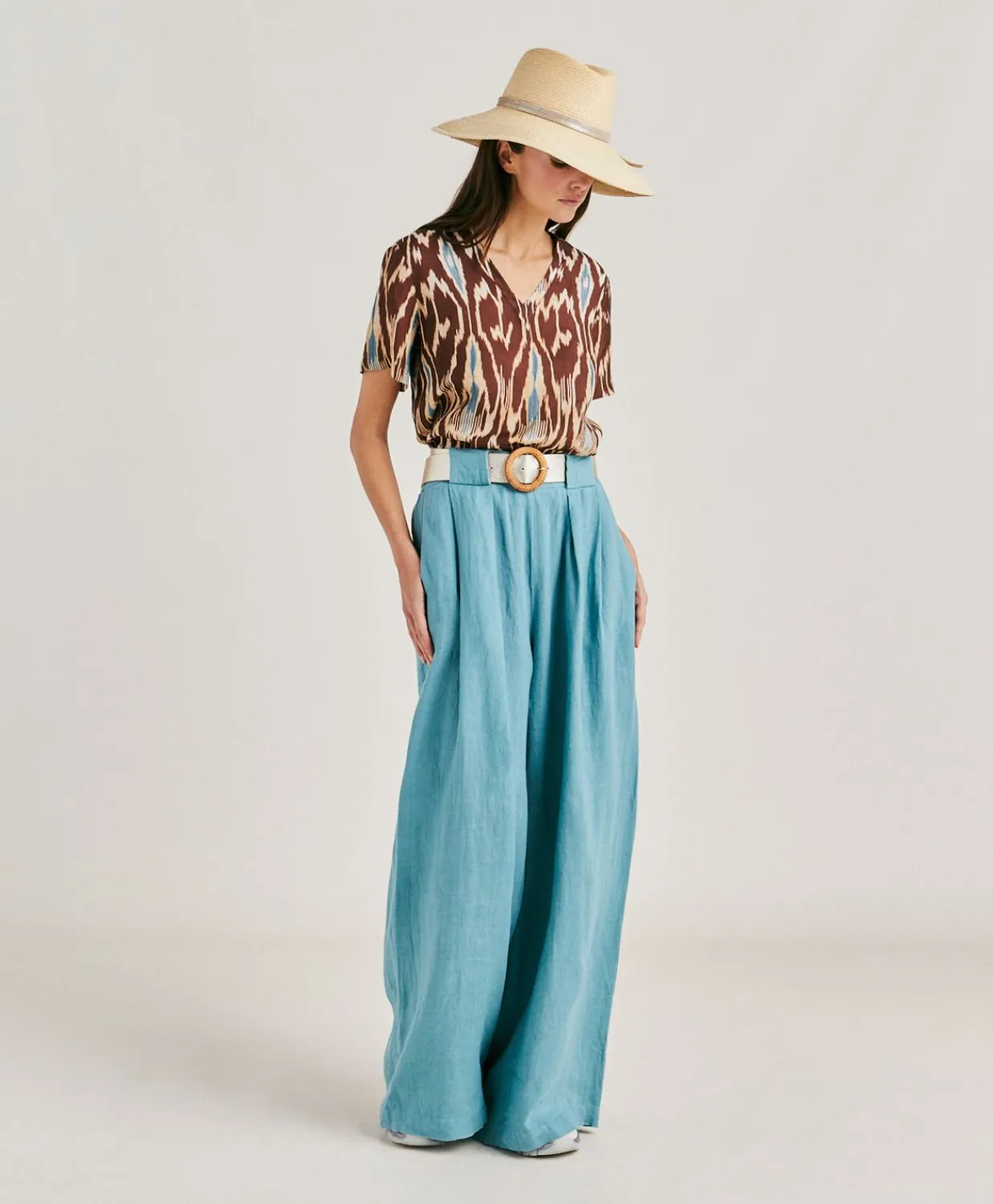 Donne Momonì Bluse E Camicie-Blusa Osmanto In Viscosa Lino Stampato - Cacao Multicolor