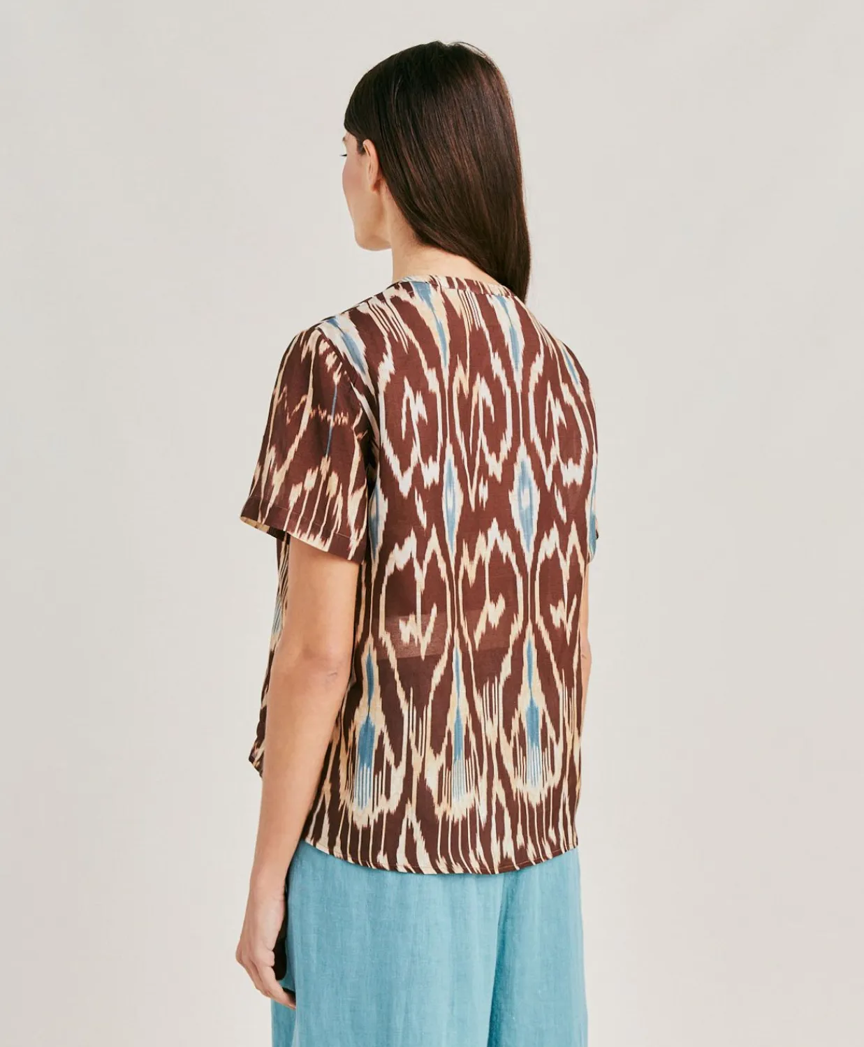 Donne Momonì Bluse E Camicie-Blusa Osmanto In Viscosa Lino Stampato - Cacao Multicolor