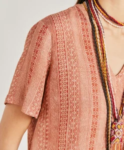 Donne Momonì Bluse E Camicie-Blusa Osmanto In Viscosa Lino Stampato - Panna/Ruggine
