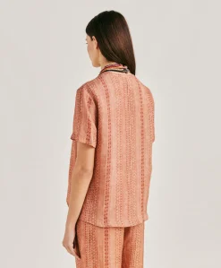 Donne Momonì Bluse E Camicie-Blusa Osmanto In Viscosa Lino Stampato - Panna/Ruggine
