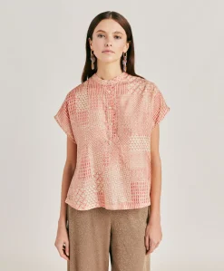 Donne Momonì Bluse E Camicie-Blusa Paso In Haboutai Di Seta - Panna/Corallo