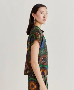 Donne Momonì Bluse E Camicie-Blusa Paso In Haboutai Di Seta - Verdone Multicolor