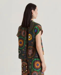 Donne Momonì Bluse E Camicie-Blusa Paso In Haboutai Di Seta - Verdone Multicolor