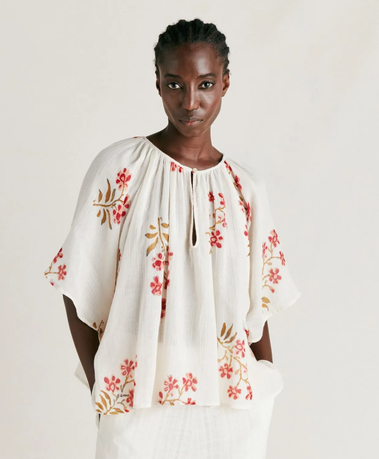 Donne Momonì Bluse E Camicie-Blusa Tarida In Garza - Panna/Amarena