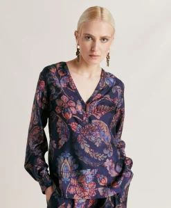 Donne Momonì Completi E Talleur-Blusa Torret In Twill Di Seta - Blu Notte Multicolor