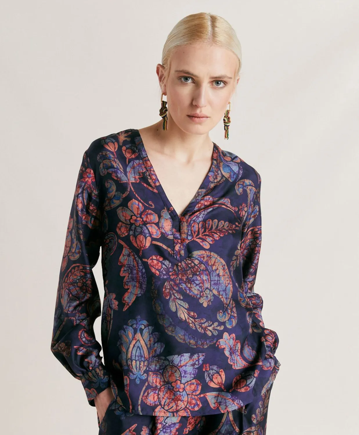 Donne Momonì Completi E Talleur-Blusa Torret In Twill Di Seta - Blu Notte Multicolor
