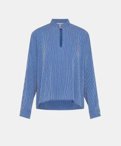 Donne Momonì Bluse E Camicie-Blusa Zoe A Righe In Seta Viscosa - Azzurro/Panna