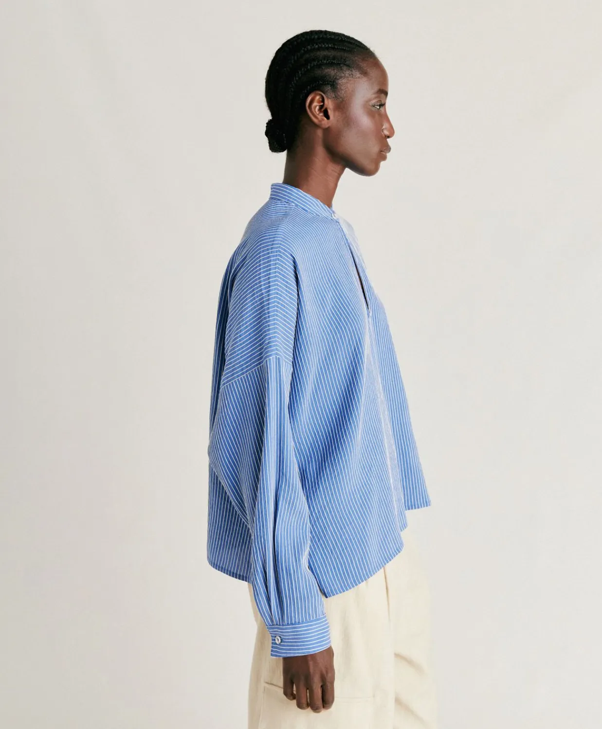 Donne Momonì Bluse E Camicie-Blusa Zoe A Righe In Seta Viscosa - Azzurro/Panna
