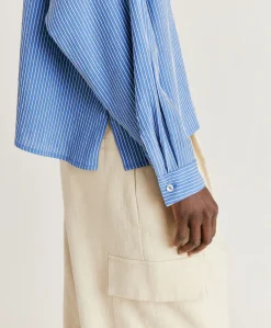 Donne Momonì Bluse E Camicie-Blusa Zoe A Righe In Seta Viscosa - Azzurro/Panna