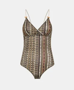 Donne Momonì Body E Tute-Body Tore In Nylon Stampato - Nero Multicolor
