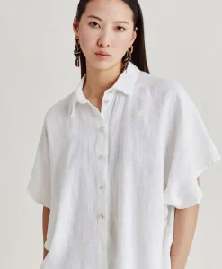 Donne Momonì Bluse E Camicie-Camica Elafonissi In Lino - Bianco Ottico