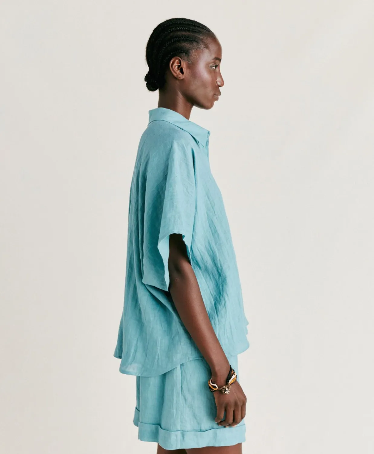 Donne Momonì Bluse E Camicie-Camica Elafonissi In Lino - Ceruleo