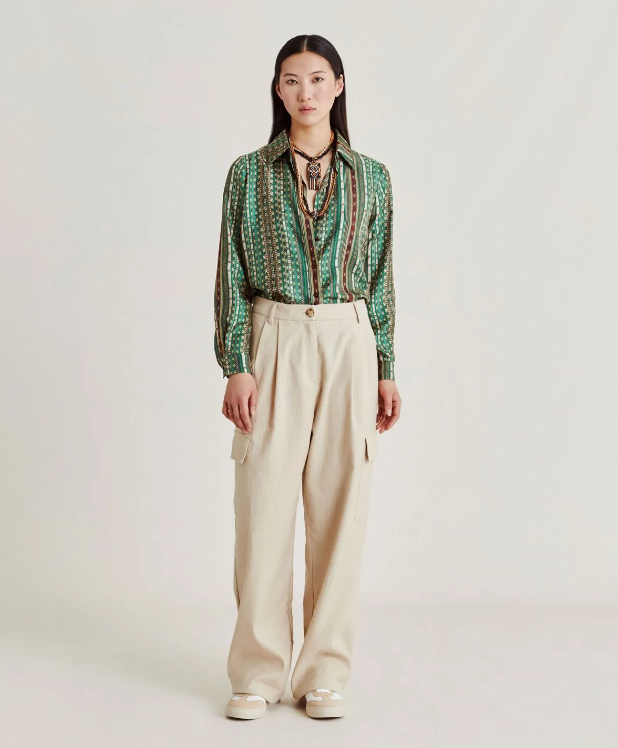 Donne Momonì Bluse E Camicie-Camicia Arles In Twill Di Seta - Verde/Multicolor