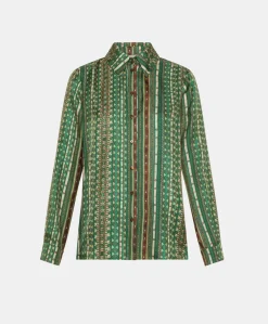 Donne Momonì Bluse E Camicie-Camicia Arles In Twill Di Seta - Verde/Multicolor