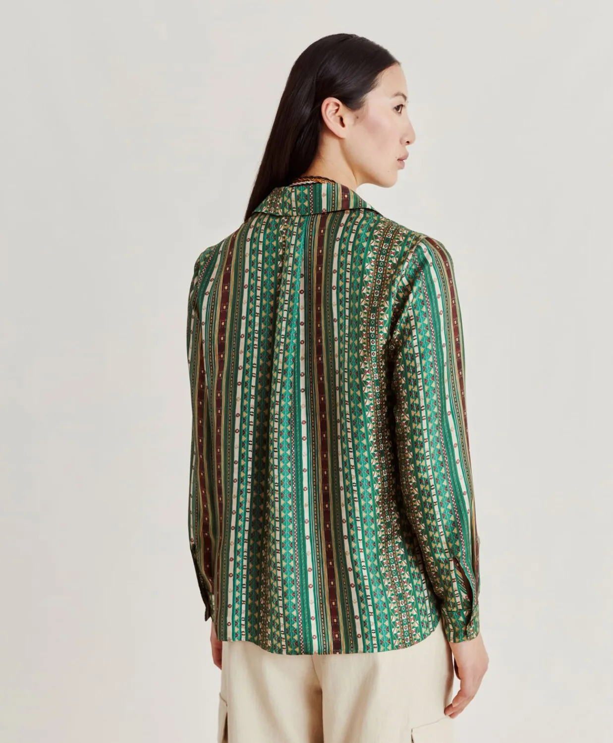 Donne Momonì Bluse E Camicie-Camicia Arles In Twill Di Seta - Verde/Multicolor