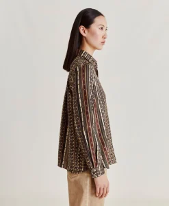 Donne Momonì Bluse E Camicie-Camicia Arles In Twill Di Seta - Nero Multicolor